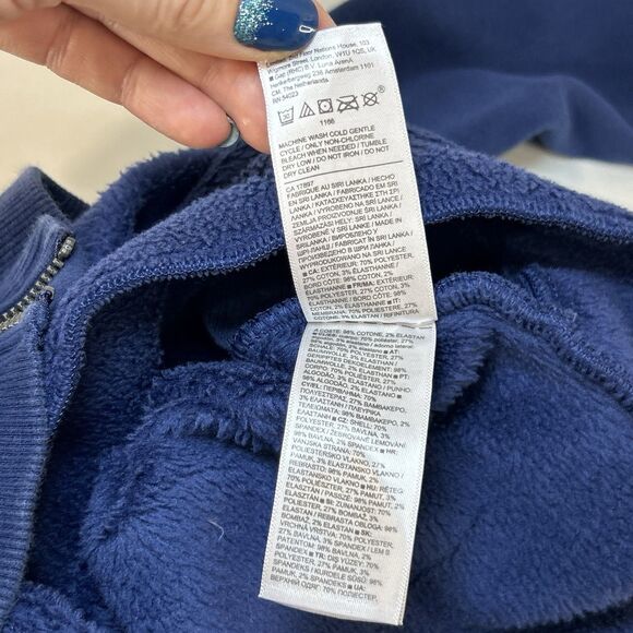 Athleta Cozy Karma Dress Size Small Blue Cowl Neck Kangaroo Pocket Zippers - Picture 9 of 9